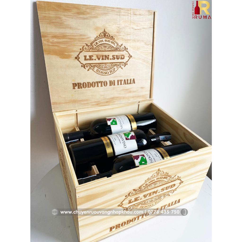 Quà tặng hộp gỗ 6 chai rượu vang Ý Mondovino Rosso