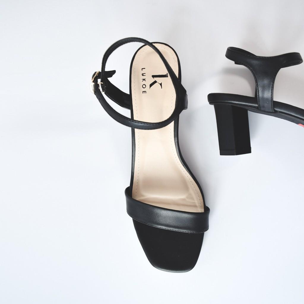 Sandal cao gót nữ 6cm gót lục giác phối dây thời trang sang trọng lịch sự quý phái da tổng hợp Lykoe L-Bazzie
