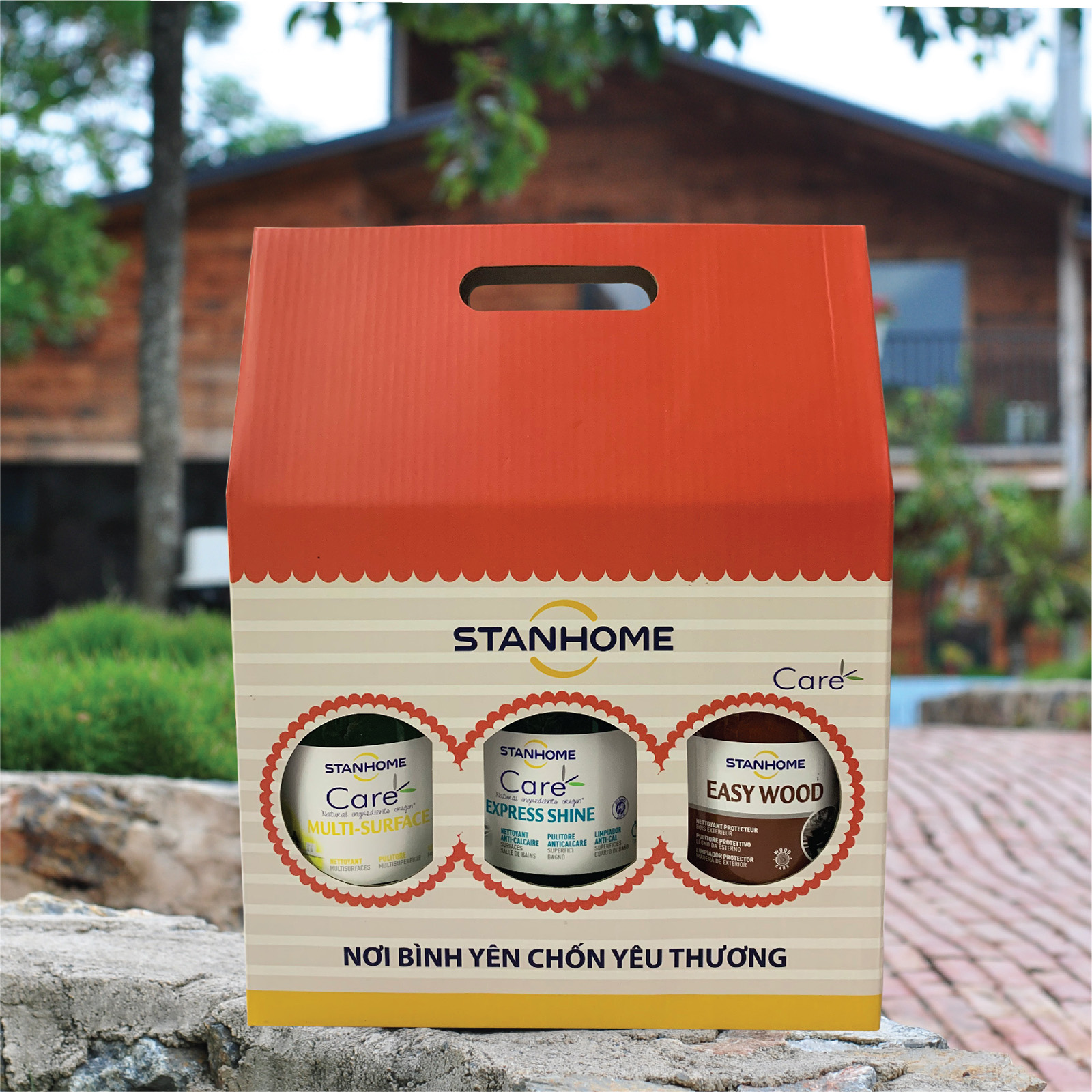 Hộp quà tặng rước lộc vào nhà 2 Stanhome multisurface care+ express shine care+ easy wood 500ml/chai x 3 chai/set