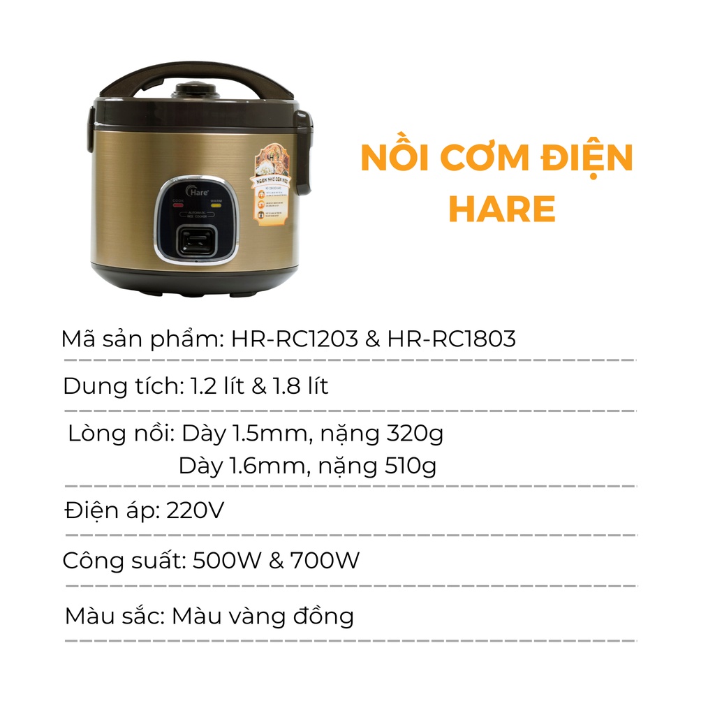 Nồi cơm điện HR-RC -hàng chính hãng thương hiệu Hare - bảo hành 12 tháng