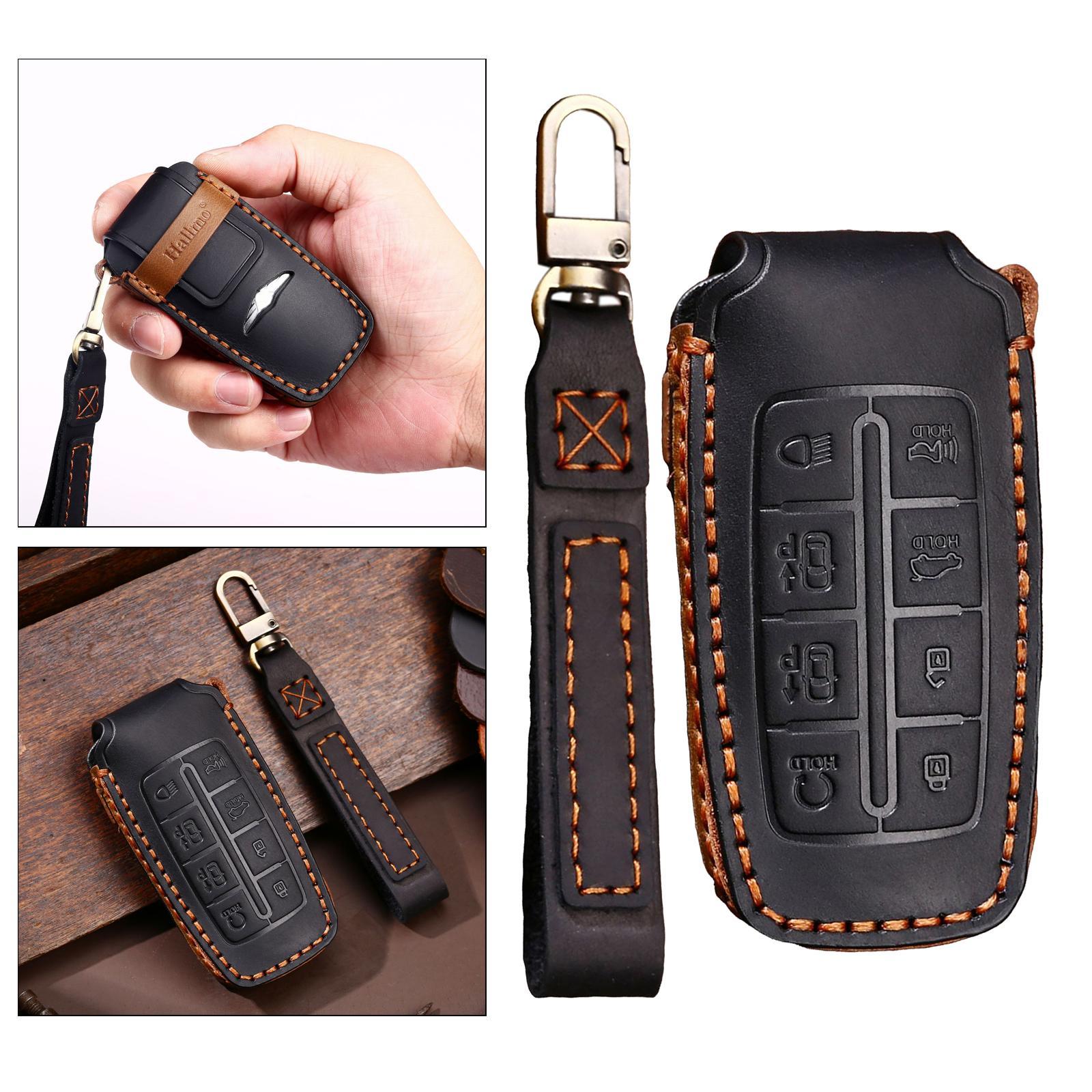 PU Leather Car Key Cover Key Chain Car Key Case 8 Buttons for Black