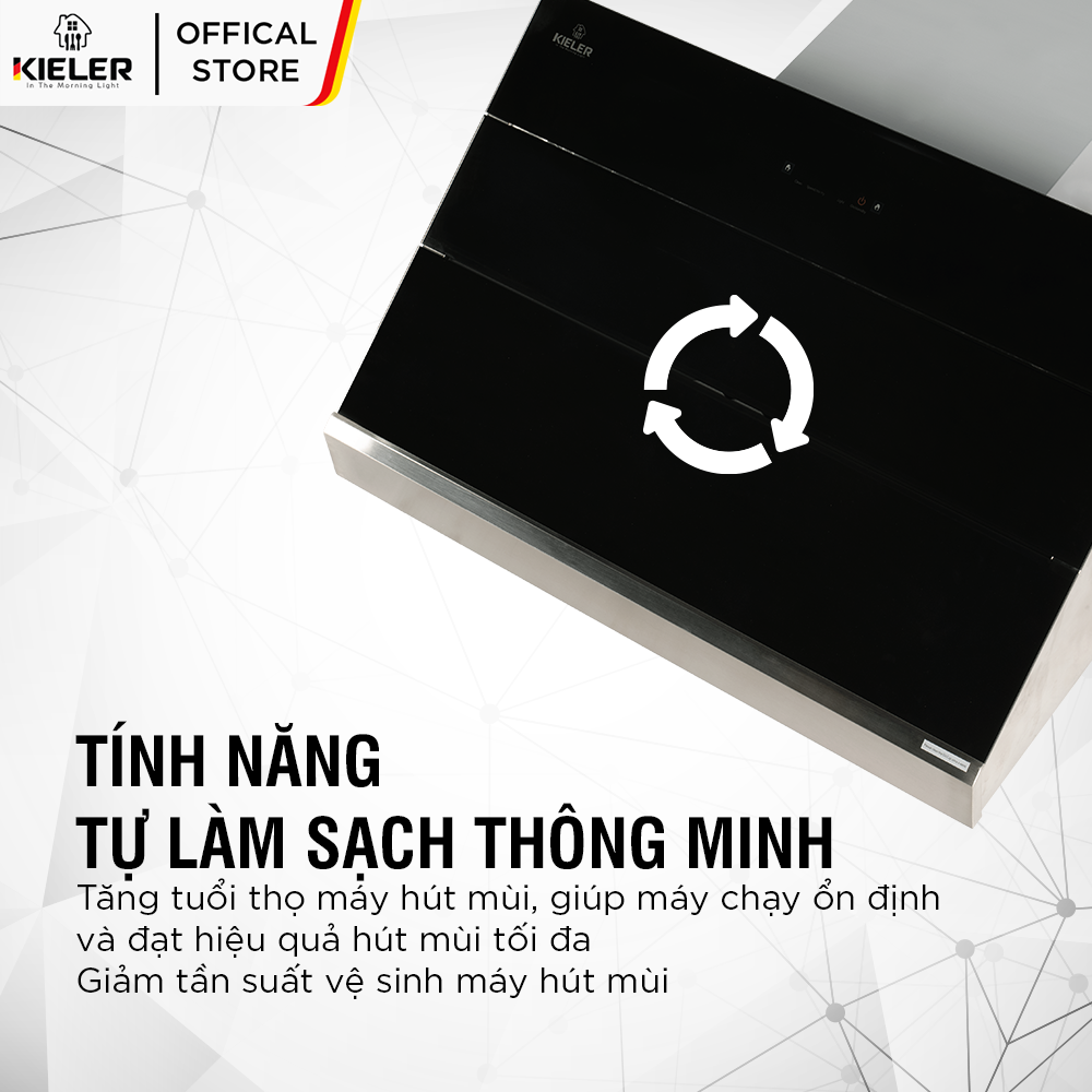 Máy hút mùi KIELER KL-SUPER960 công suất hút cao, không gây tiếng ồn, kiểu vát kính sang trọng, điều khiển bằng cử chỉ - Hàng Chính Hãng