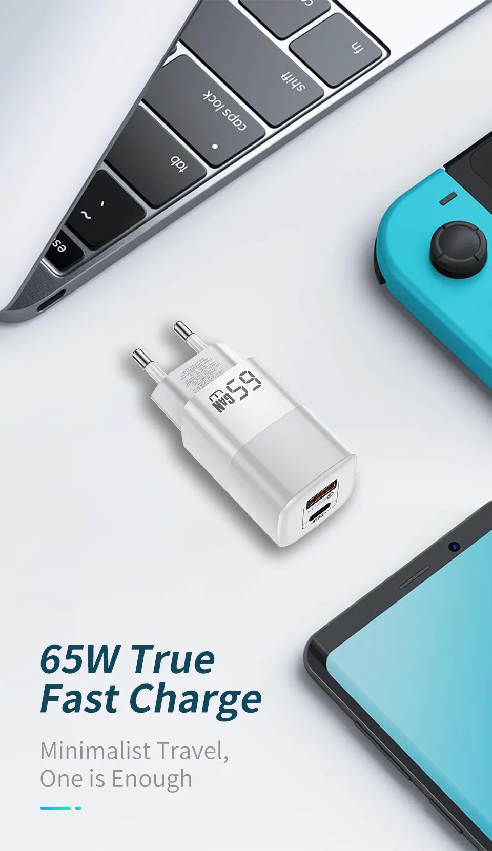 Bộ Sạc Nhanh GaN 65W QC3.0 PD3.0 Cho MacBook iPad Pro iPhone 14, 13, Pro, Pro Max, Samsung Galaxy S23, S23+, Ultra, Tablet