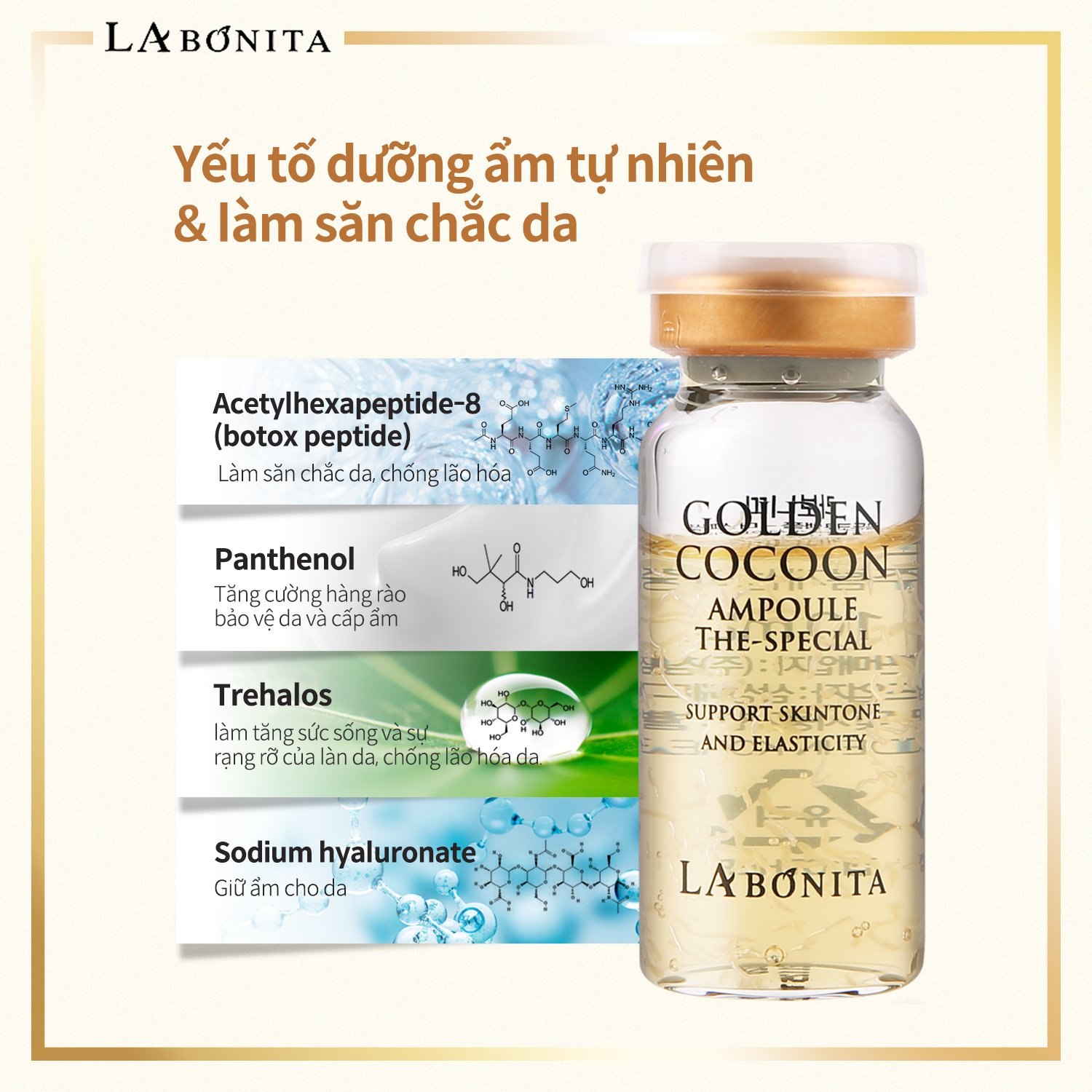 Set 4 lọ tinh chất kén tằm vàng - LA BONITA Golden Cocoon Ampoule The-Special lọ 10mlx4