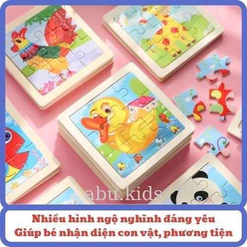 Tranh ghép hình 9 mảnh gỗ cho bé sáng tạo, Đồ chơi xếp hình 11X11cm phảt triển tư duy.abu.kids