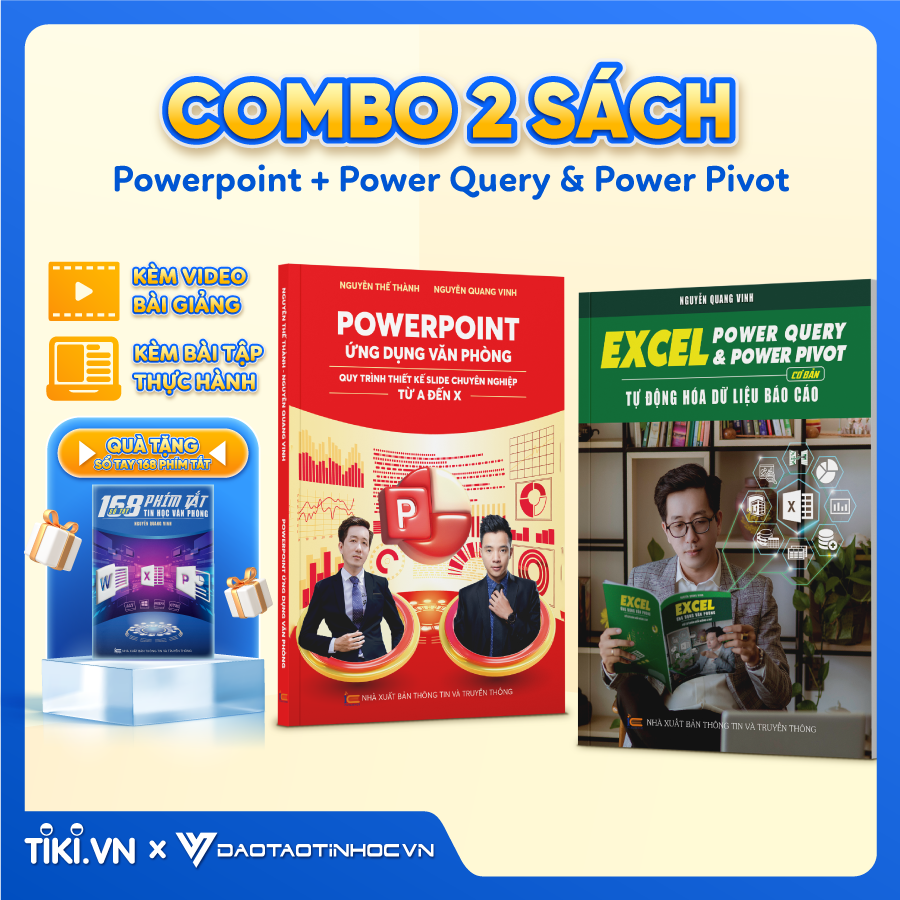 Combo 2 Sách Power Point - Power Query &amp; Power Pivot ĐÀO TẠO TIN HỌC Ứng Dụng Văn Phòng Kèm Video Khoa Học Online