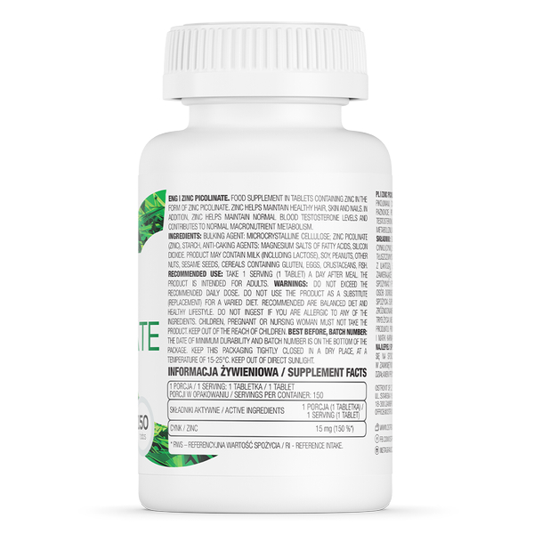 Viên Uống Bổ Sung Kẽm Ostrovit Zinc Picolinate (150 &amp; 200 Viên) Tăng Cường Hệ Miễn Dịch, Tăng Cường Sinh Lý | Nhập Khẩu Ba Lan