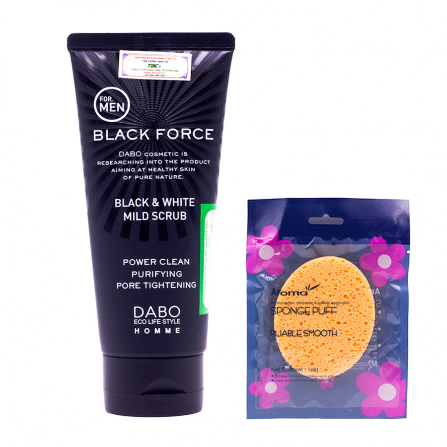 Como Sữa Rửa Mặt Nam Sạch Nhờn, Trắng Da Dabo Black Force (120ml) + Tặng Bông Bọt Biển Massage Mặt Hàn Quốc Aroma – Hàng Chính Hãng