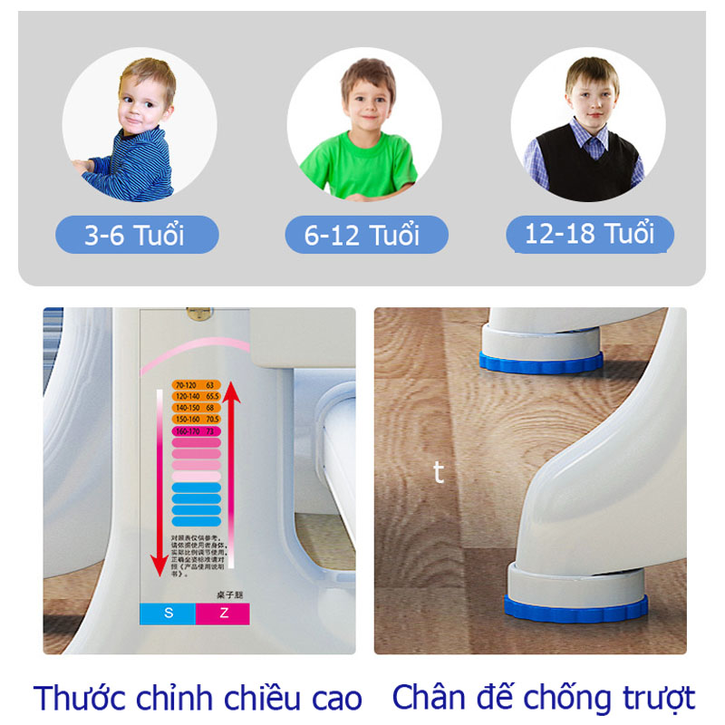 Combo Bàn ghế chống gù chống cận và đèn không dây 3 chế độ - Bàn ghế chỉnh độ cao - mặt bàn phủ chống lóa - nghiêng 45-60 độ để viết vẽ