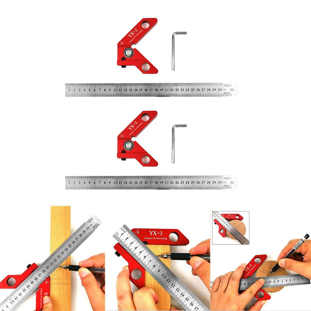2 Packs Center Scriber 45 and 90 Degree Line Wood Carpenter Ruler Gauge