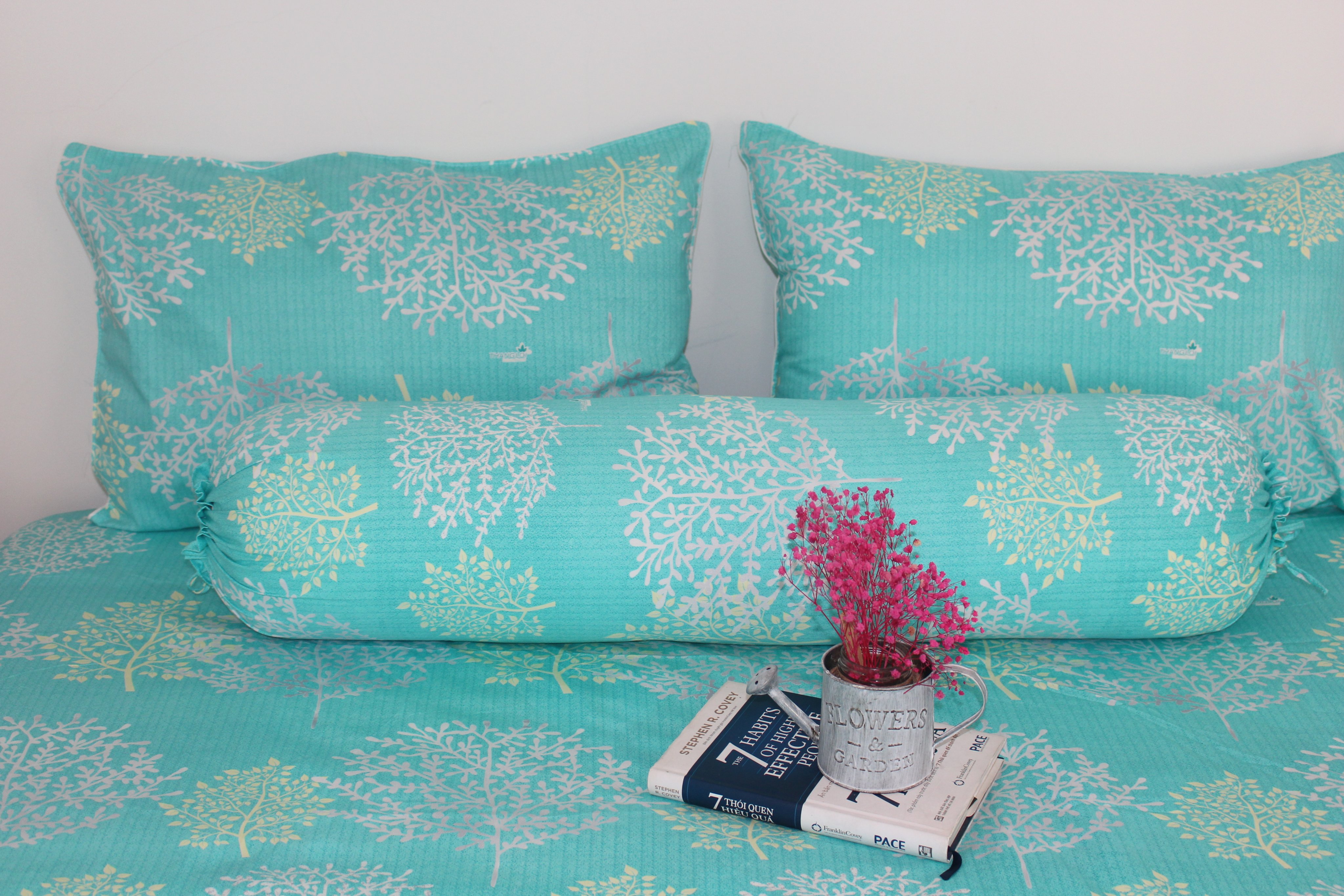 Bộ Drap Gối Cotton -Mẫu San Hô Ngọc vải dày dặn, mát mẻ, siêu thấm mồ hôi