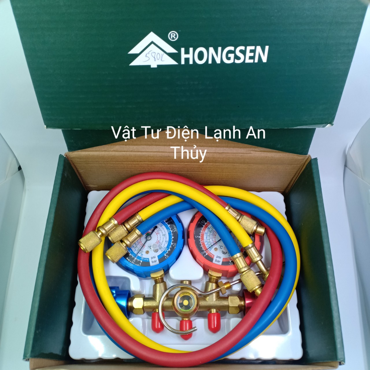 Đồng Hồ Đo Áp Suất Gas Máy Lạnh HS-536C, bộ đồng hồ đo nạp gas đôi hãng Hongsen kèm dây HS-536C