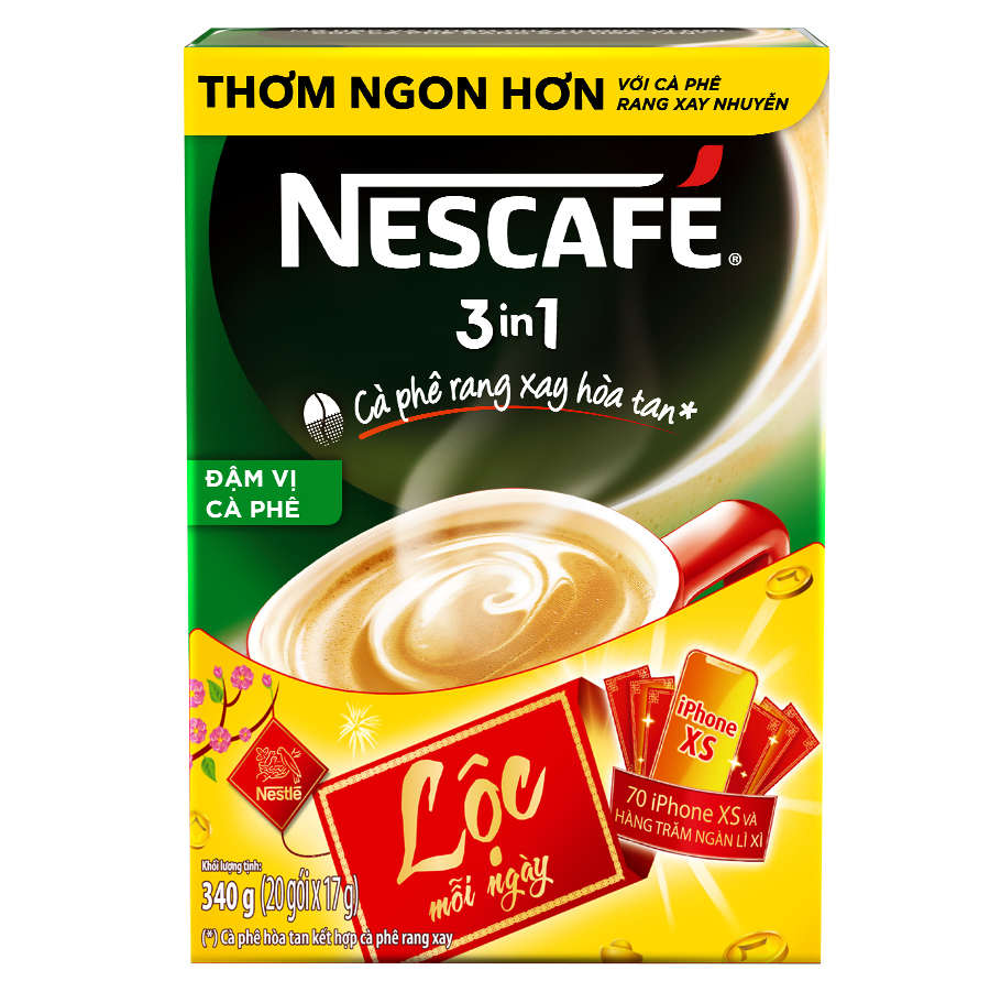 NESCAFÉ 3IN1 Công thức cải tiến - Vị rang đậm - Hộp 20 gói x 17 g