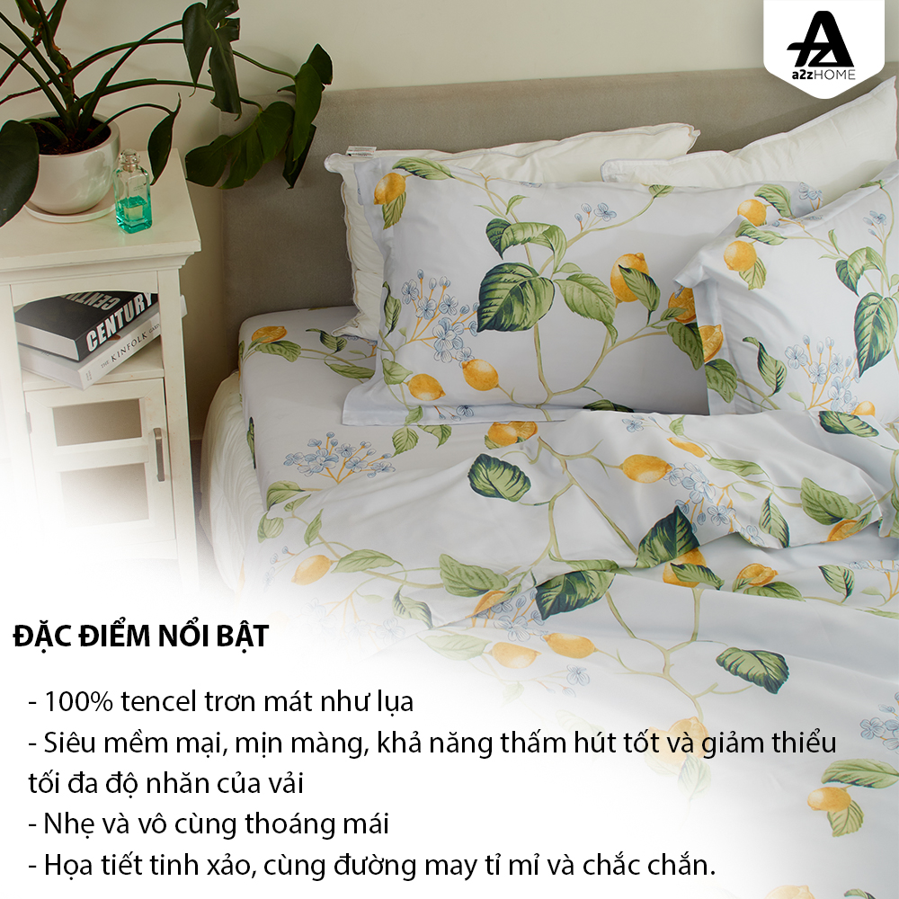 Bộ Ga Trải Giường 4 Món Yellow Lemon Mềm Mại, 100% Tencel Cao Cấp A2Z Home
