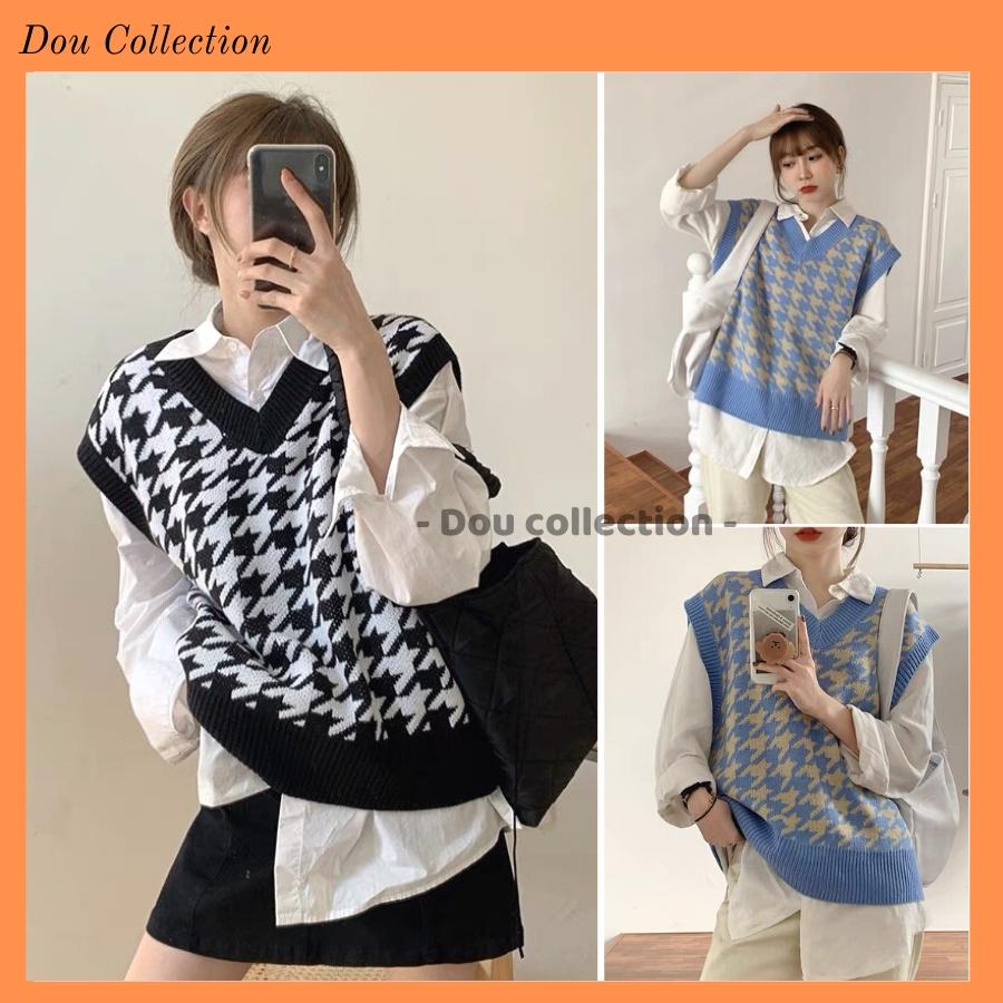 Áo Gile Họa Tiết Caro Vintage Áo Len Không Tay Dáng Xuông Cá Tính Thời Trang Thu Đông - Mã TA001