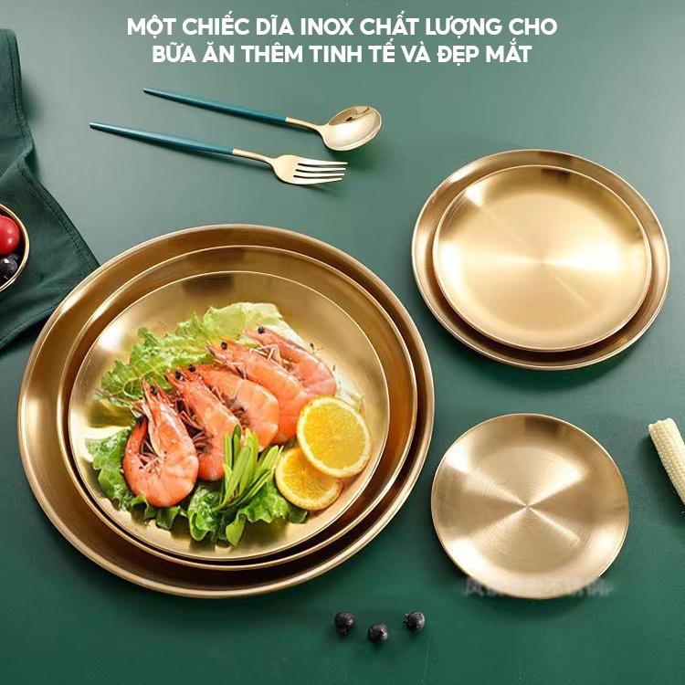 Dĩa Ăn Tròn Dĩa Đựng Trái Cây Hoặc Décor Bàn Ăn Bằng Inox Màu Bạc Và Vàng Sang Trọng Đủ Loại Kích Cỡ BXG-111