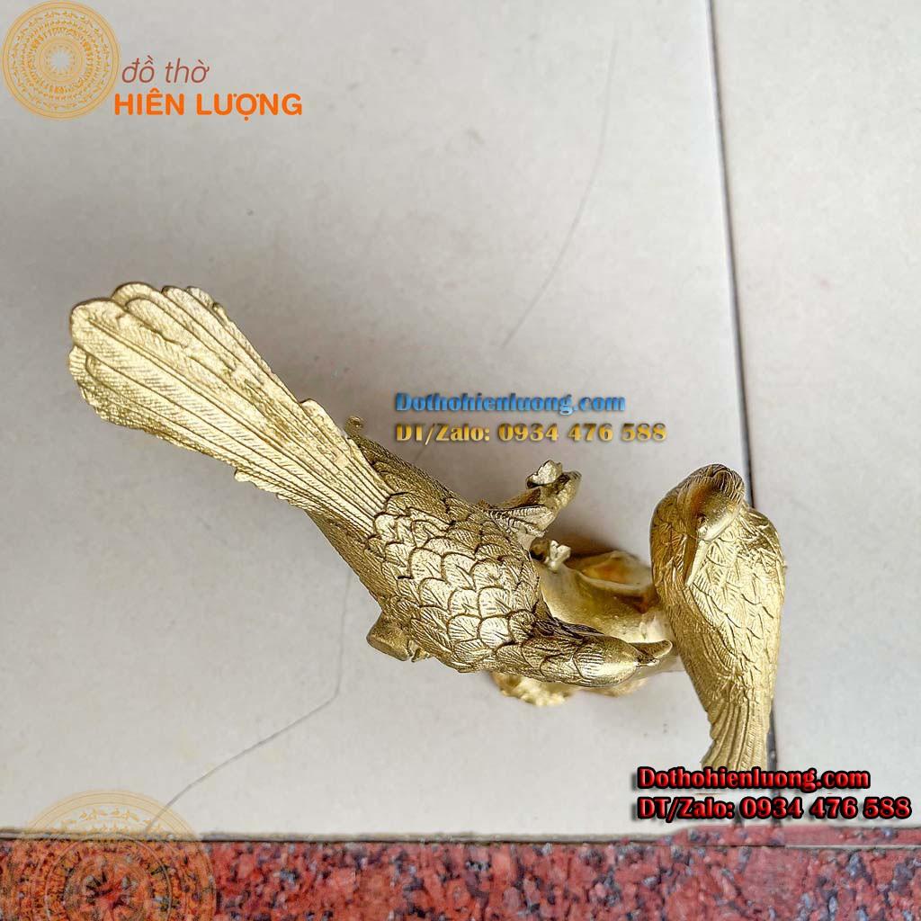 Tượng Đôi Chim Uyên Ương Màu Vàng Đậu Cành Cây Bằng Đồng - Song Hỷ Lâm Môn