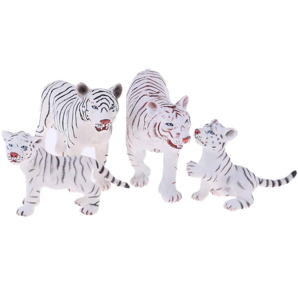 4 Pieces Simulation White Tiger Figure Toy Animal Model Set, Home Ornaments