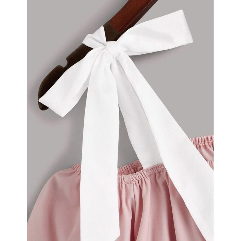 Áo Sơ Mi Trễ Vai Hồng Cam