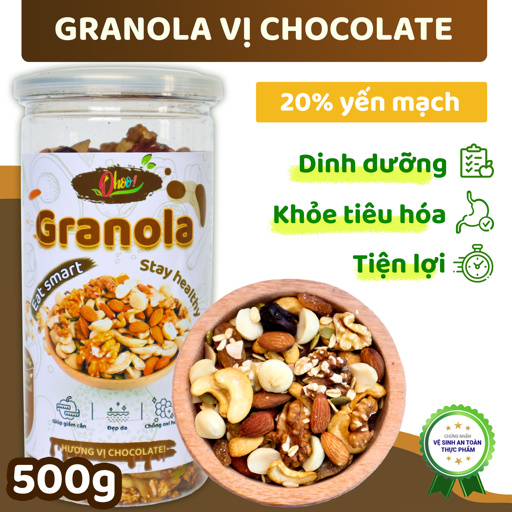 Granola Siêu Hạt OHOO! 500G - Mix 20% Yến Mạch, Ngũ Cốc