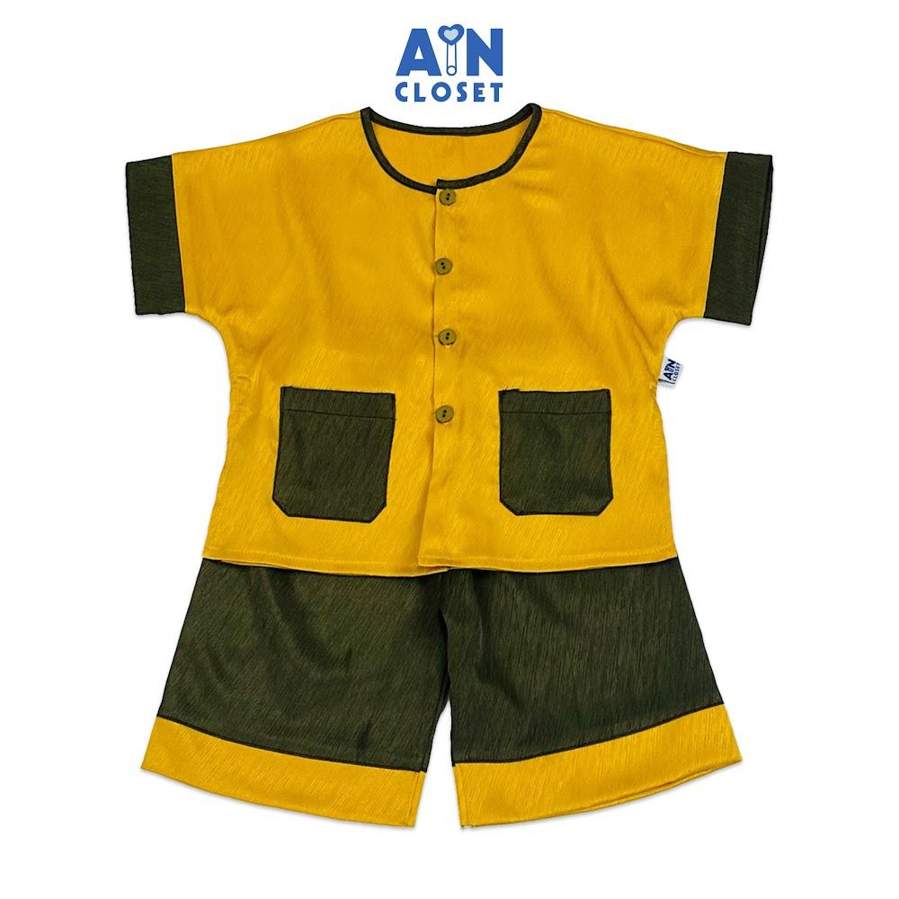 Bộ quần áo Bà ba Lửng unisex cho bé hoa văn Vân Gỗ Vàng Rêu gấm - AICDBTKUQGPZ - AIN Closet