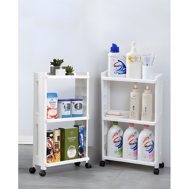 Kệ nhà tắm, kệ nhà bếp KIỂU TRỤ 4 tầng có bánh xe đẩy chuyên dụng chất liệu nhựa đa năng