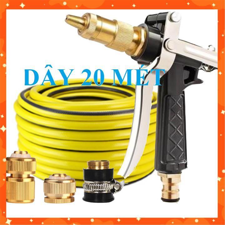 Bộ dây vòi xịt nước rửa xe, tưới cây . tăng áp 3 lần, loại 20m 206236 đầu đồng, cút đồng