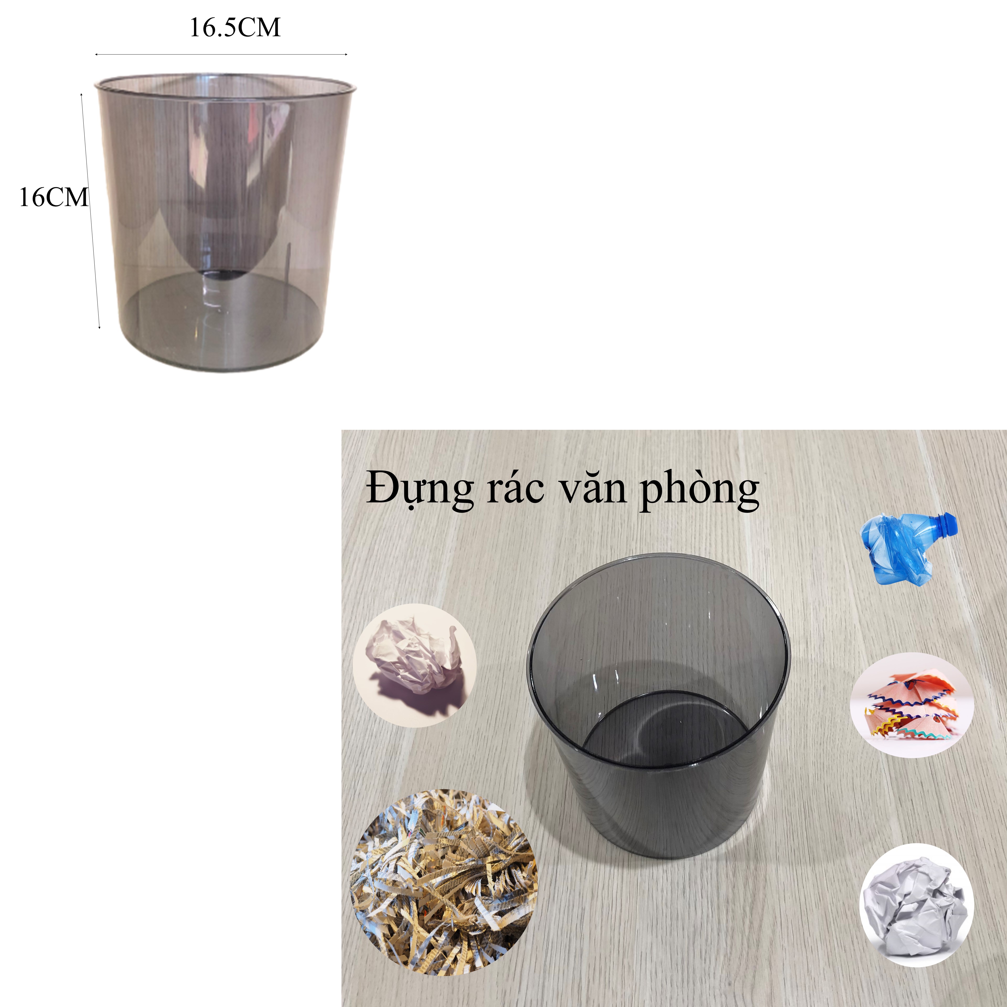 Thùng rác tròn chất liệu nhựa PET cứng trong suốt - Khả năng chịu lực chịu nhiệt tốt - Thùng rác trong suốt không nắp tinh tế - Màu xám