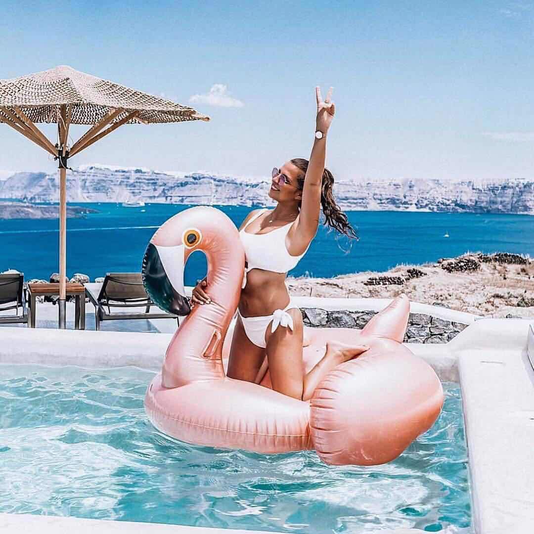 Phao Bơi Pink Inflatable Giant Mega Flamingo Rider Swimming Lounge Float Pool Toy (Golden)