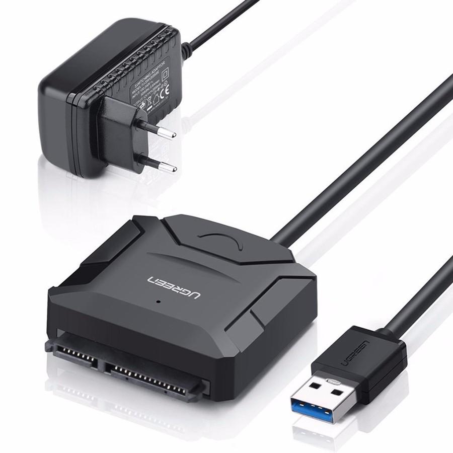 Cáp đọc dữ liệu ổ cứng USB 3.0 sang SATA Ugreen 20611 - 20231 kèm dây nguồn 12V2A dài 50cm - Hàng Chính Hãng