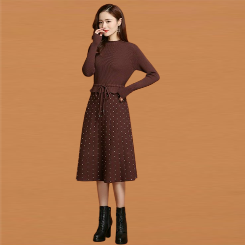 D 32013 Đầm Len Bi Thắt Eo Cao Cấp