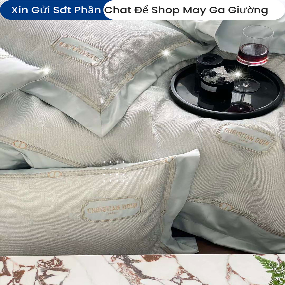 Bộ Chăn Ga Gối Đệm Lụa Sateen 100s 5 Món ANNA NGUYÊN Cao Cấp Chăn Chần Bông Lụa Mềm