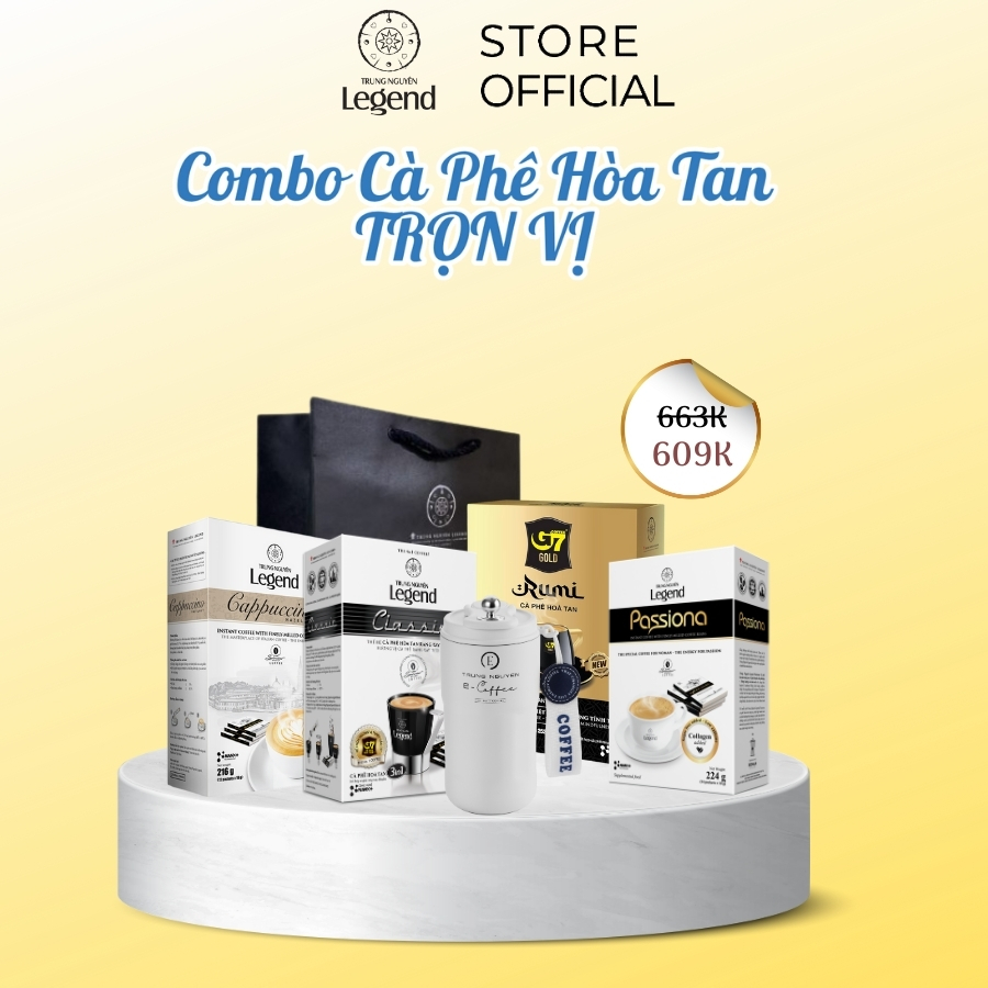 [GIẢM 54K] Combo Cà Phê Hòa Tan Trọn Vị 609K - Trung Nguyên E-Coffee