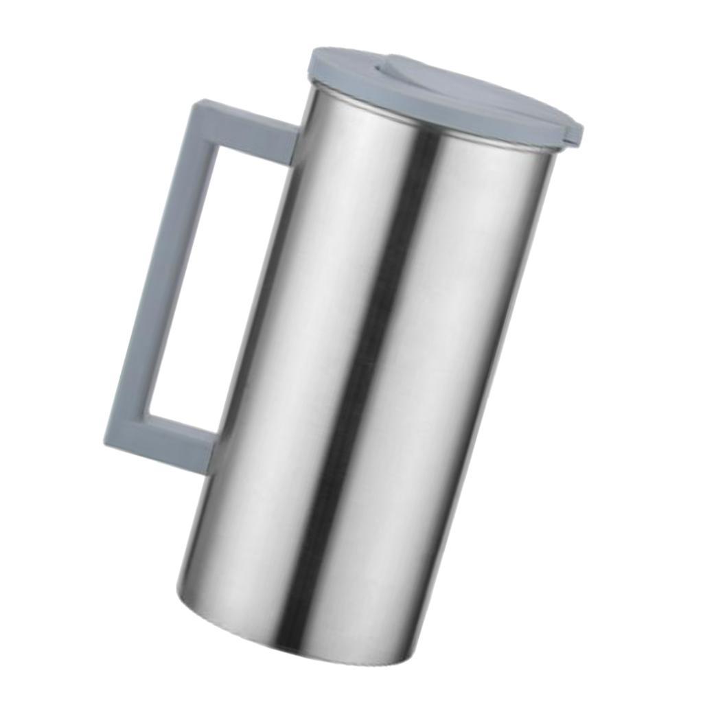 Pack of 2, Stainless Steel 1.8L Water Pitcher Grey Juice Jug Cafe Serving