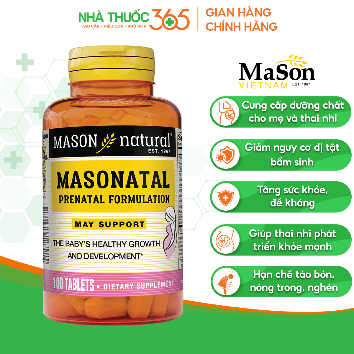 Viên uống bổ sung vitamin và khoáng chất cho phụ nữ mang thai và cho con bú Masonatal Prenatal Formulation
