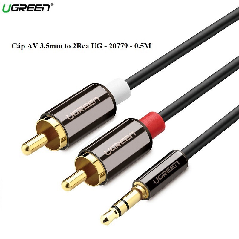 Cáp Audio 3.5mm To 2RCA Male Dài 0.5m UGREEN 20779-Hàng chính hãng