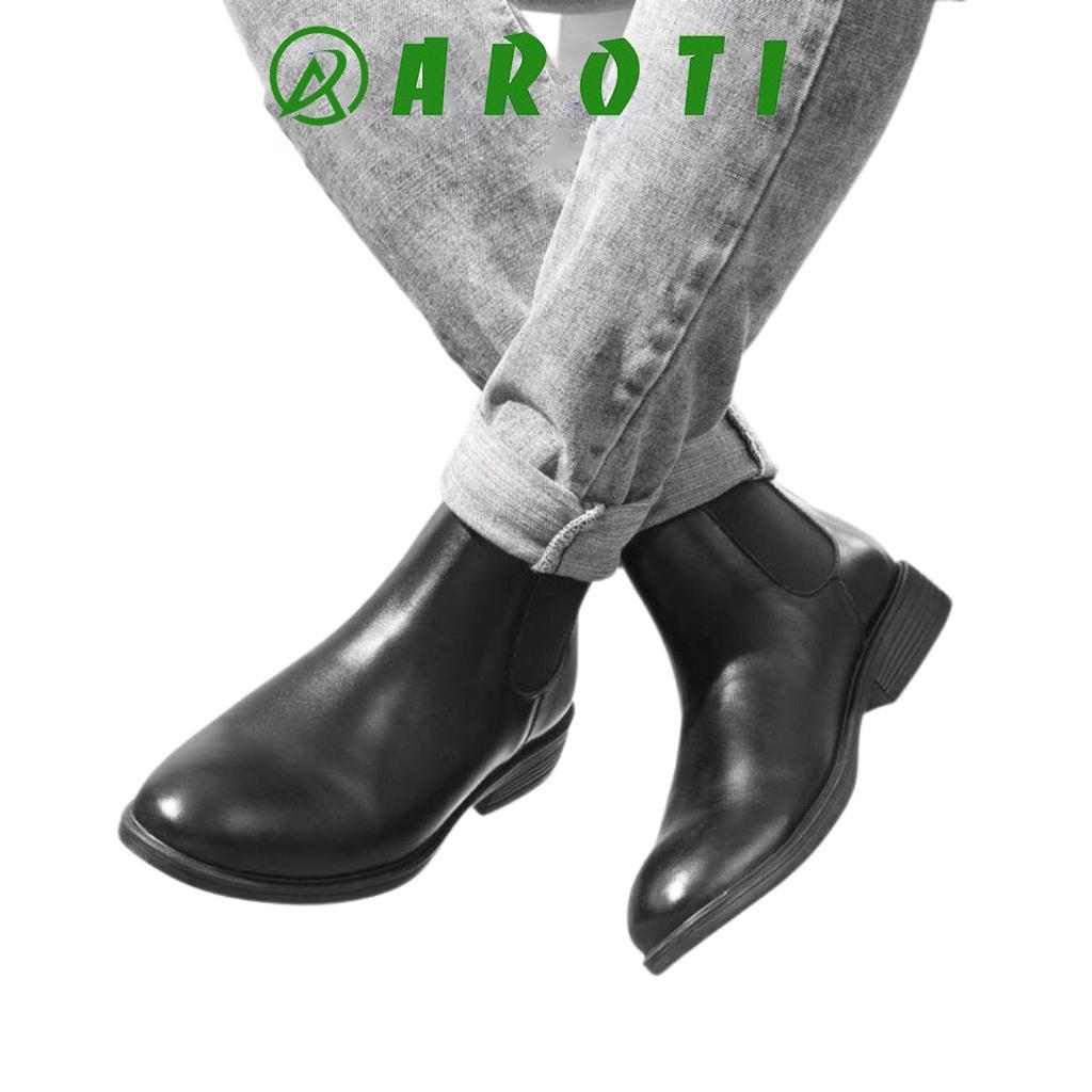 Giày Chealsea Boot Nam AROTI Cao Cổ Chất Đẹp Cao Cấp,Đế Khâu Siêu Bền, Tăng Chiều Cao 3cm Form Hàn Đủ size CB548-Đen