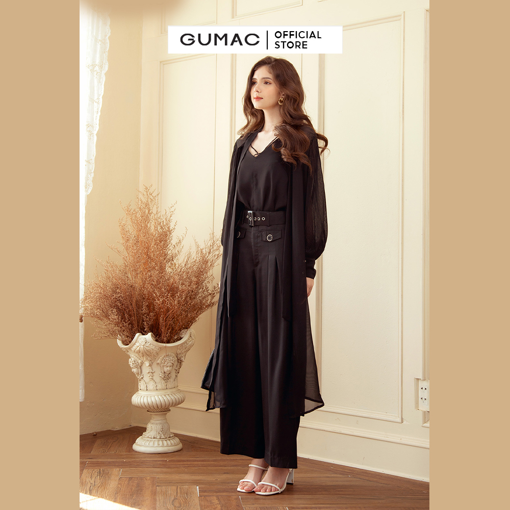 Đầm dáng xòe nữ GUMAC DB915 sơ mi thắt nơ