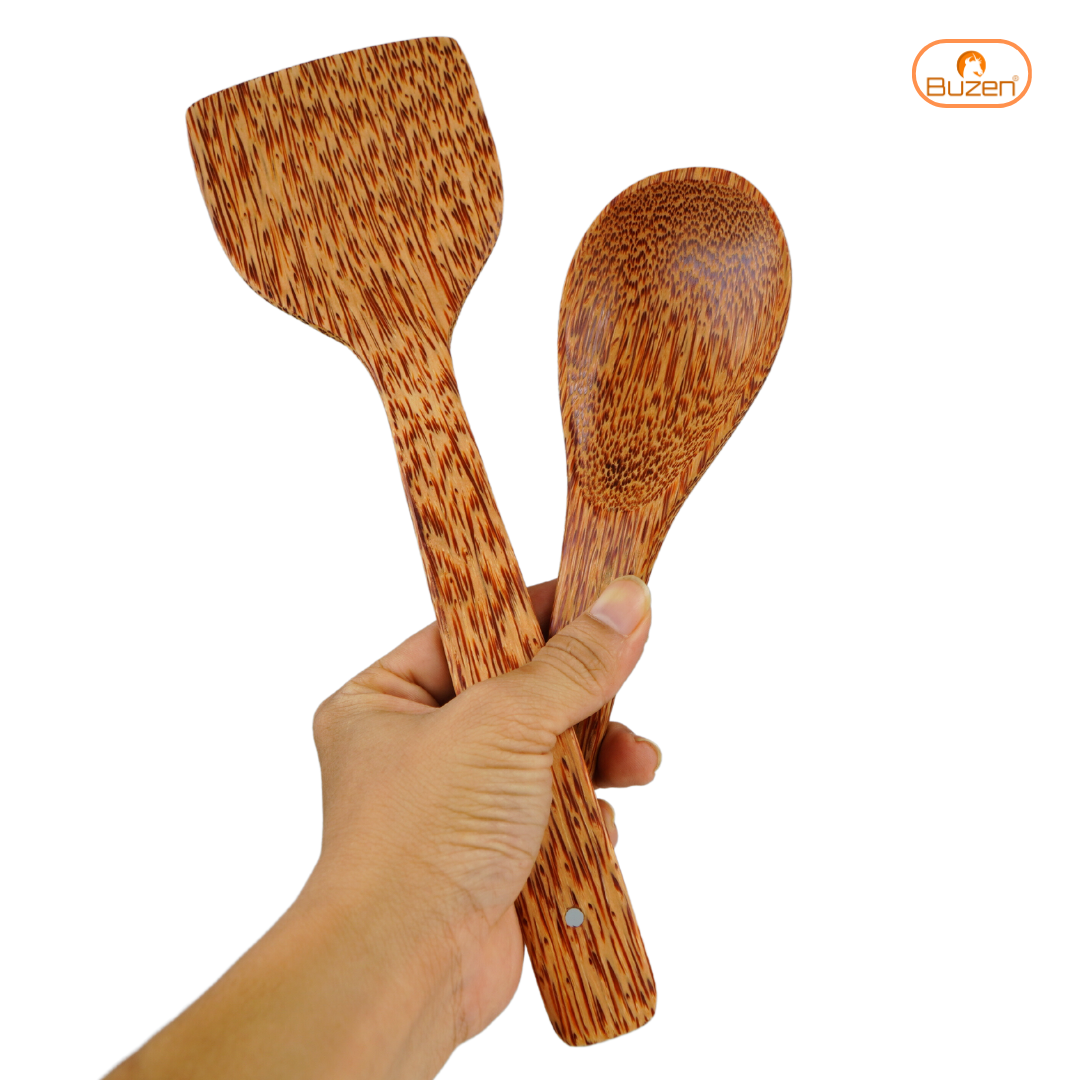 Set bộ vá múc cơm sạn chiên xào gỗ dừa Cao Cấp Buzen