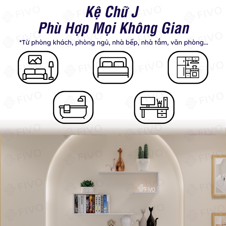 Combo 2 Kệ Gỗ Treo Tường Chữ J FIVO FB42 Thiết Kế Âm Tường, Đa Dạng Cách Trang Trí, Chịu Lực Tốt - Giá Rẻ