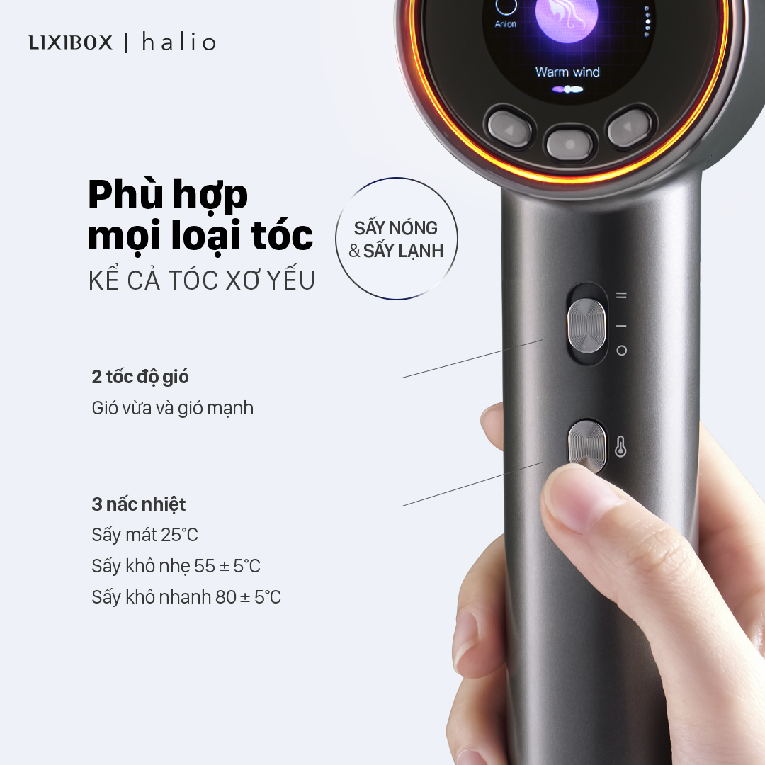 Máy Sấy Tóc Halio Hypersonic Hair Dryer Luân Phiên Nóng Lạnh, Bảo Vệ Da Đầu