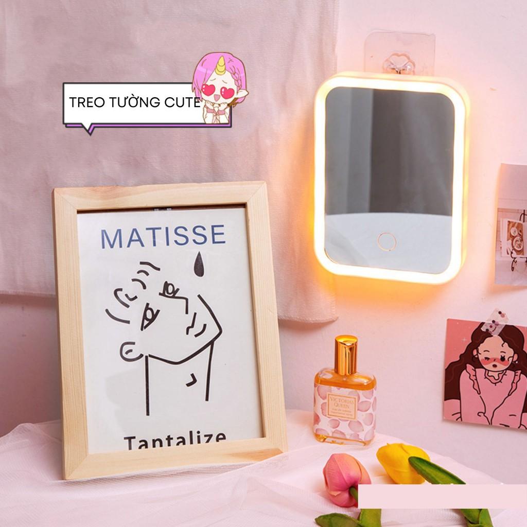 Gương Led Cảm Ứng Để Bàn Trang Điểm PINK CAT , Gương Để Bàn Chữ Nhật 3 Chế Độ Sáng