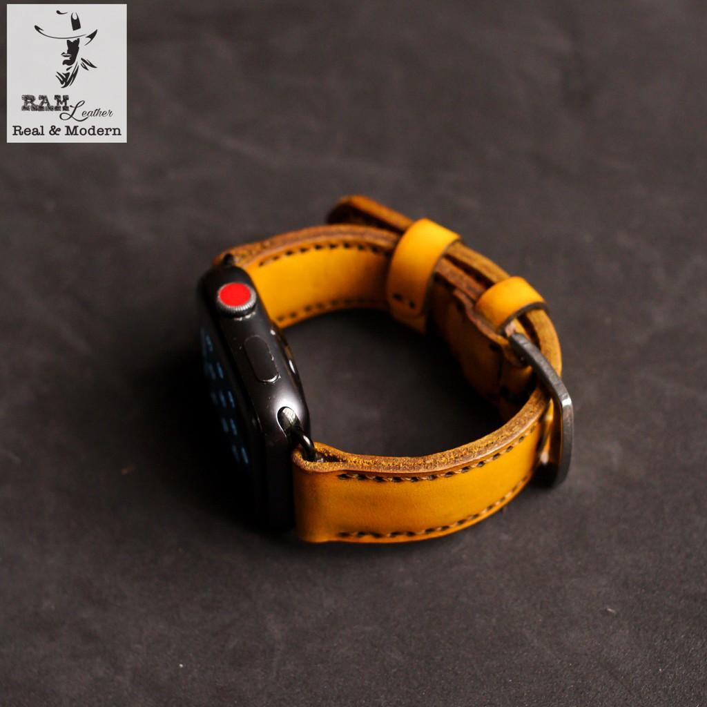 Dây đồng hồ da bò vegtan thảo mộc RAM Leather 1970 vàng tươi - tặng khóa chốt và cây thay dây