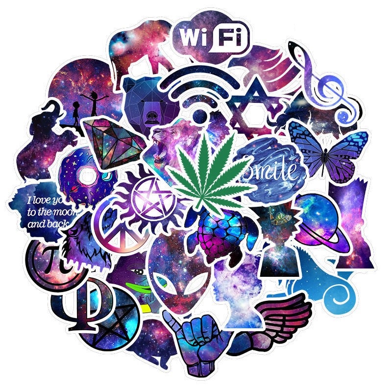 Set 30 Sticker chủ đề màu galaxy ảnh ép lụa