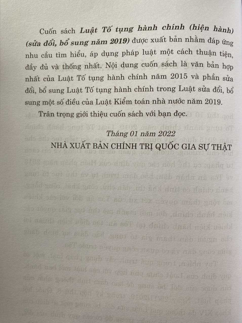 Luật Tố Tụng Hành Chính Sửa đổi, bổ sung năm 2019