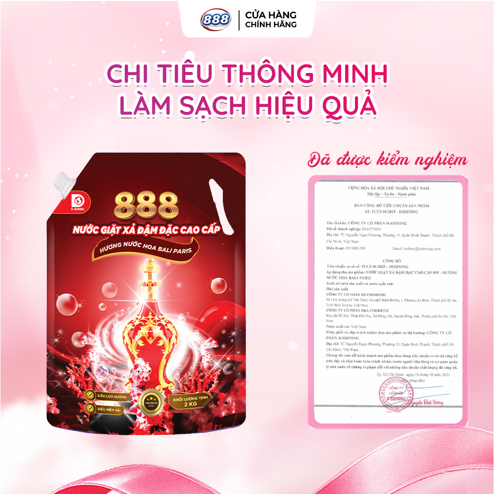 Combo 2 Túi Nước Giặt Xả 888 Hương Nước Hoa Bali Paris Cao Cấp 2kg/Túi