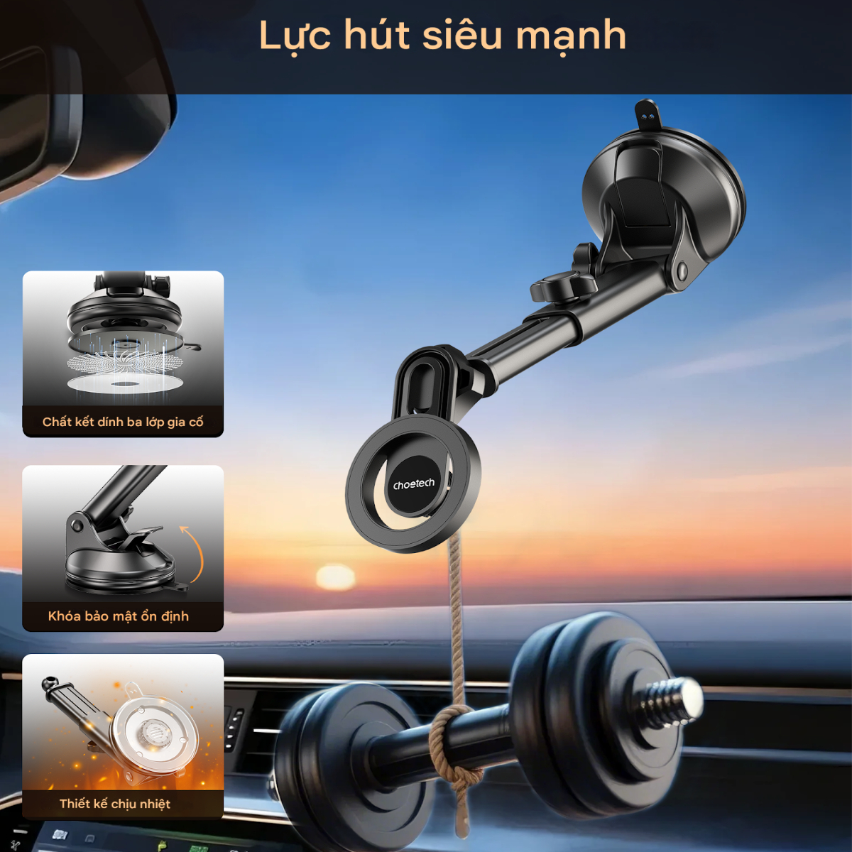 Bộ giá đỡ điện thoại hít nam châm 2in 1 Choetech H1005 dán taplo hoặc kẹp khe gió xoay 360 độ - Hàng chính hãng