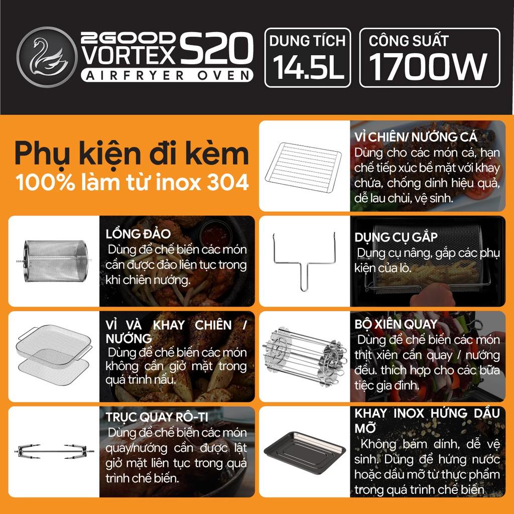 Nồi Chiên Không Dầu 2GOOD S20 Dung Tích 14,5L (Lõi Inox 304BA bóng, 16 chế độ nấu, bổ sung nguồn nhiệt dưới) - Hàng chính hãng TẶNG KÈM BÀN ỦI KHÔ PHILIPS DST0520