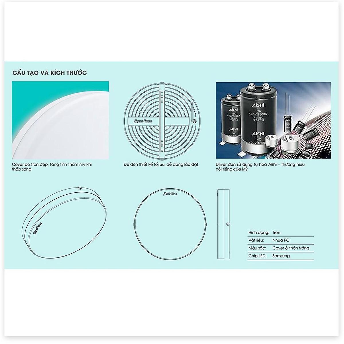 Đèn LED ốp trần đổi màu 18W Rạng Đông LN12N ĐM 220x220/18W