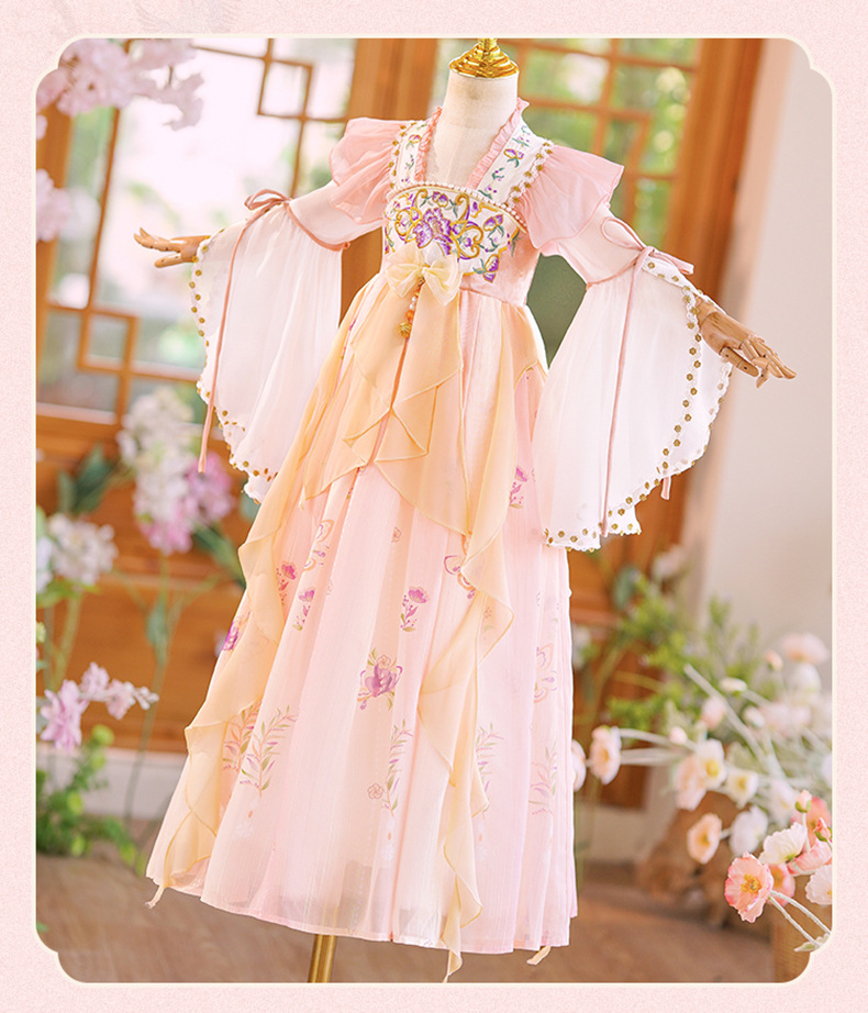 Đầm váy công chúa cổ trang hanfu thêu hoa cho bé gái diện lễ tết trung thu đẹp size 100-160 hàng Quảng Châu